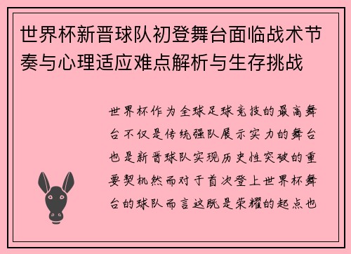 世界杯新晋球队初登舞台面临战术节奏与心理适应难点解析与生存挑战
