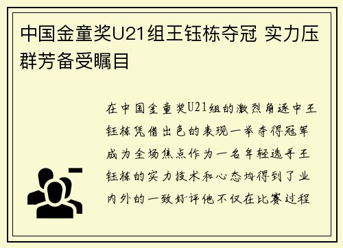 中国金童奖U21组王钰栋夺冠 实力压群芳备受瞩目 中国金童奖U21组王钰栋夺冠 实力压群芳备受瞩目